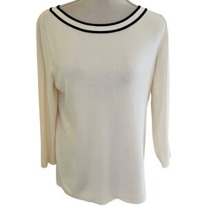 Talbots "Classics" Cream Scoop Neck Sweater with Black Tipping Detail L